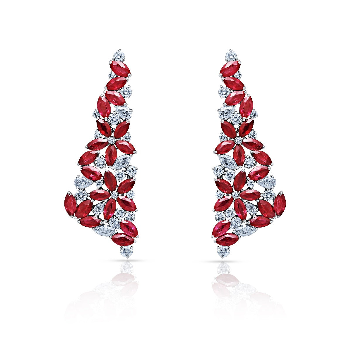 Bespoke Ruby and Diamond Floral Cascade Earrings