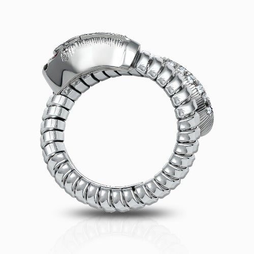 Tessitore Serpente Diamond & Ruby Coiled Ring in 18K White Gold
