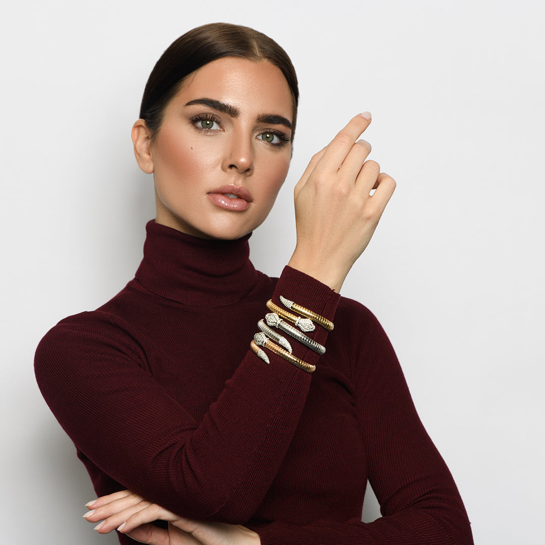 Tessitore Tubogas Serpent Bangle in 18K Rose Gold with Diamond & Ruby Eyes