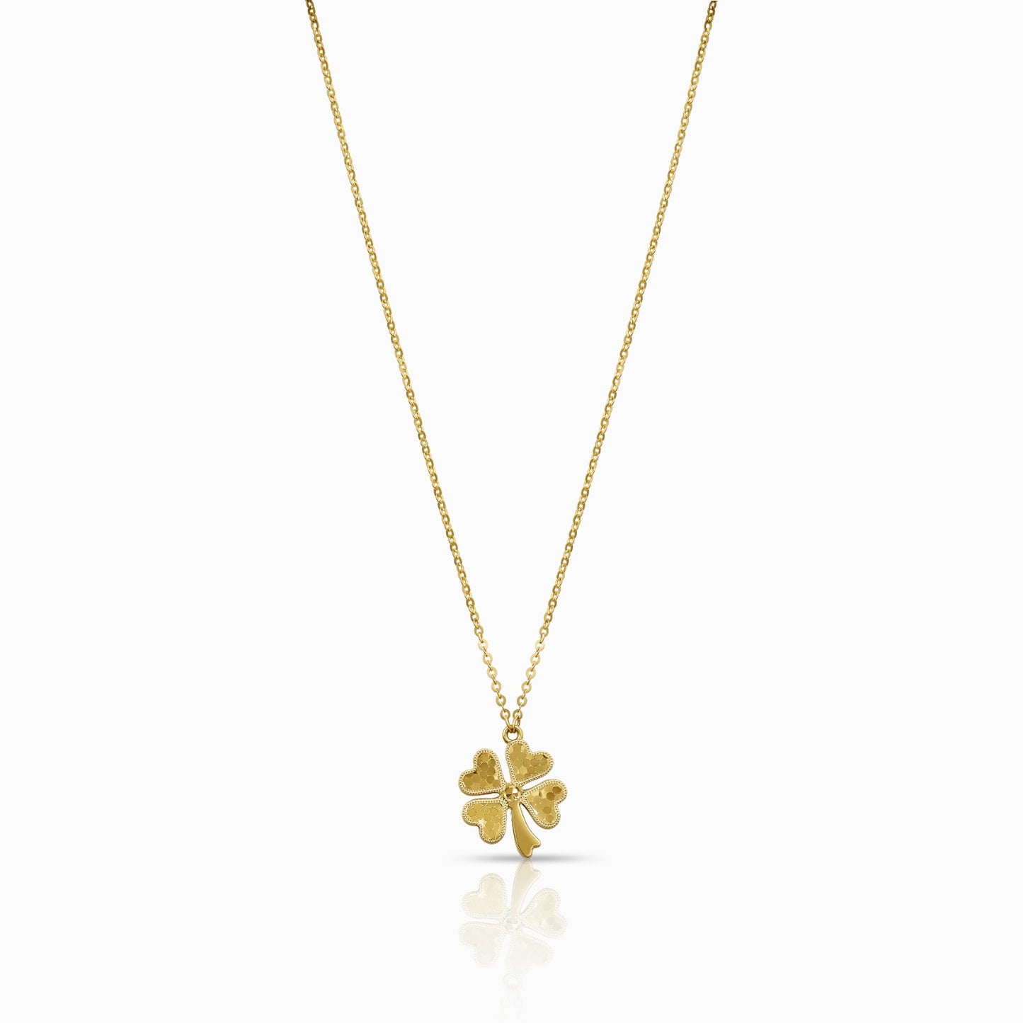 Textured Four-Leaf Clover 18K Yellow Gold Pendant Necklace