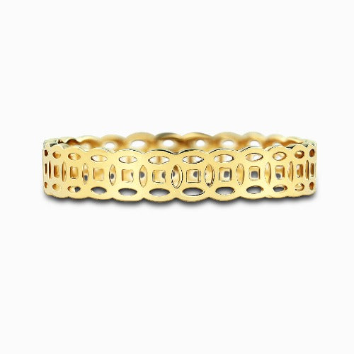 Intricate Cut-Out 18K Yellow Gold Wide Band Ring