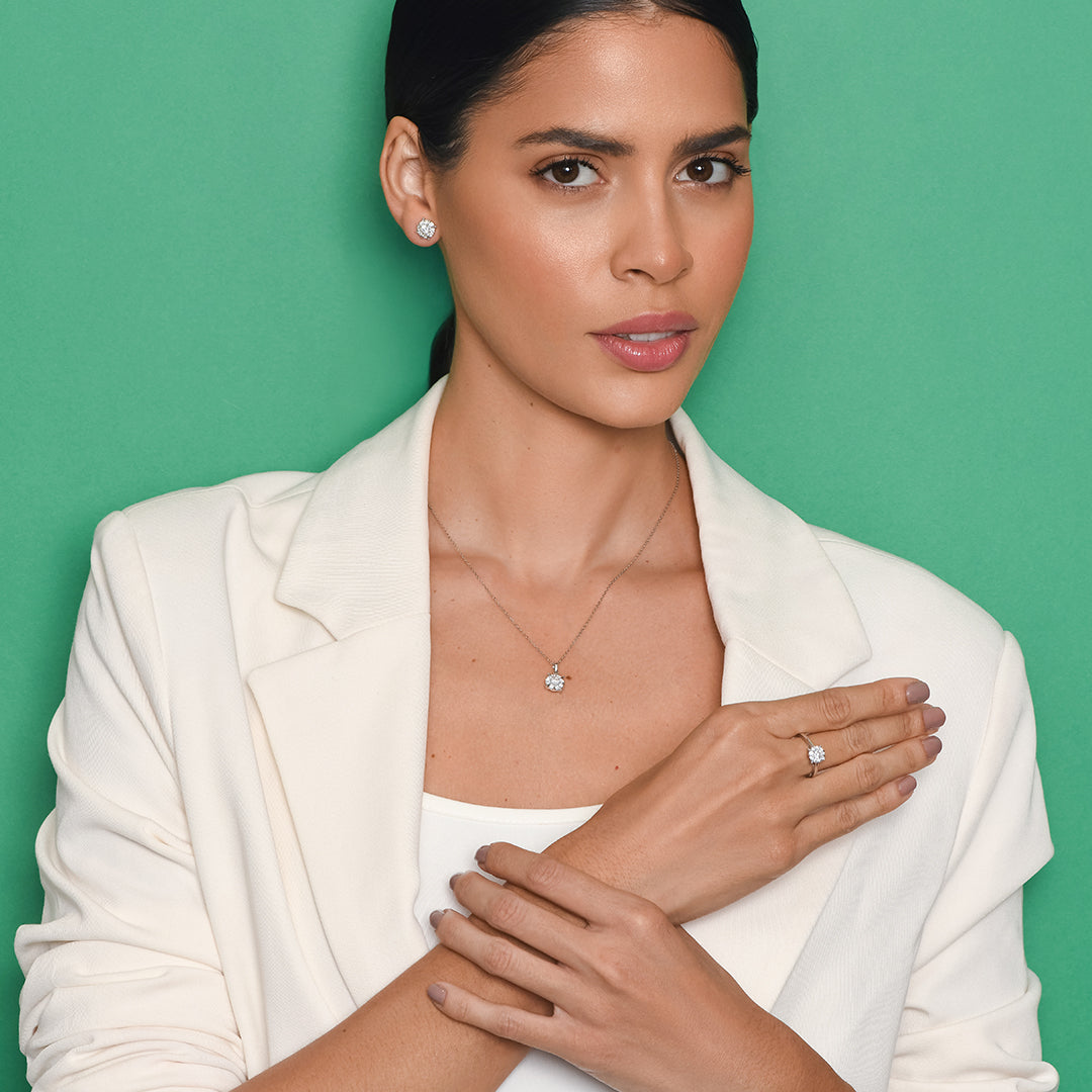 Mirage Round 1 Ct Look Diamond Stud Earrings in 18K Gold