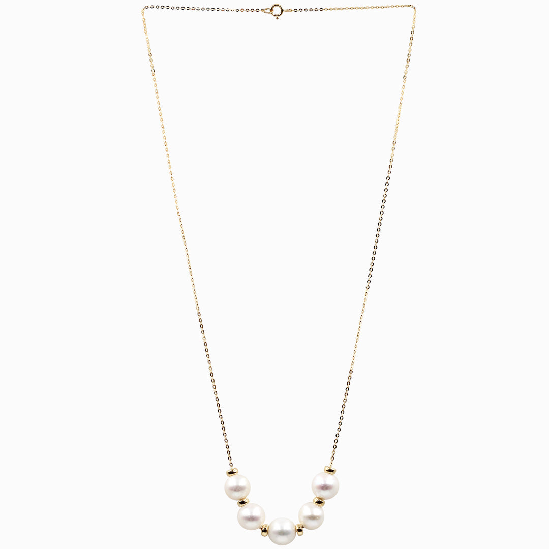 Sakura Five-Pearl Station Necklace in 18K Yellow Gold