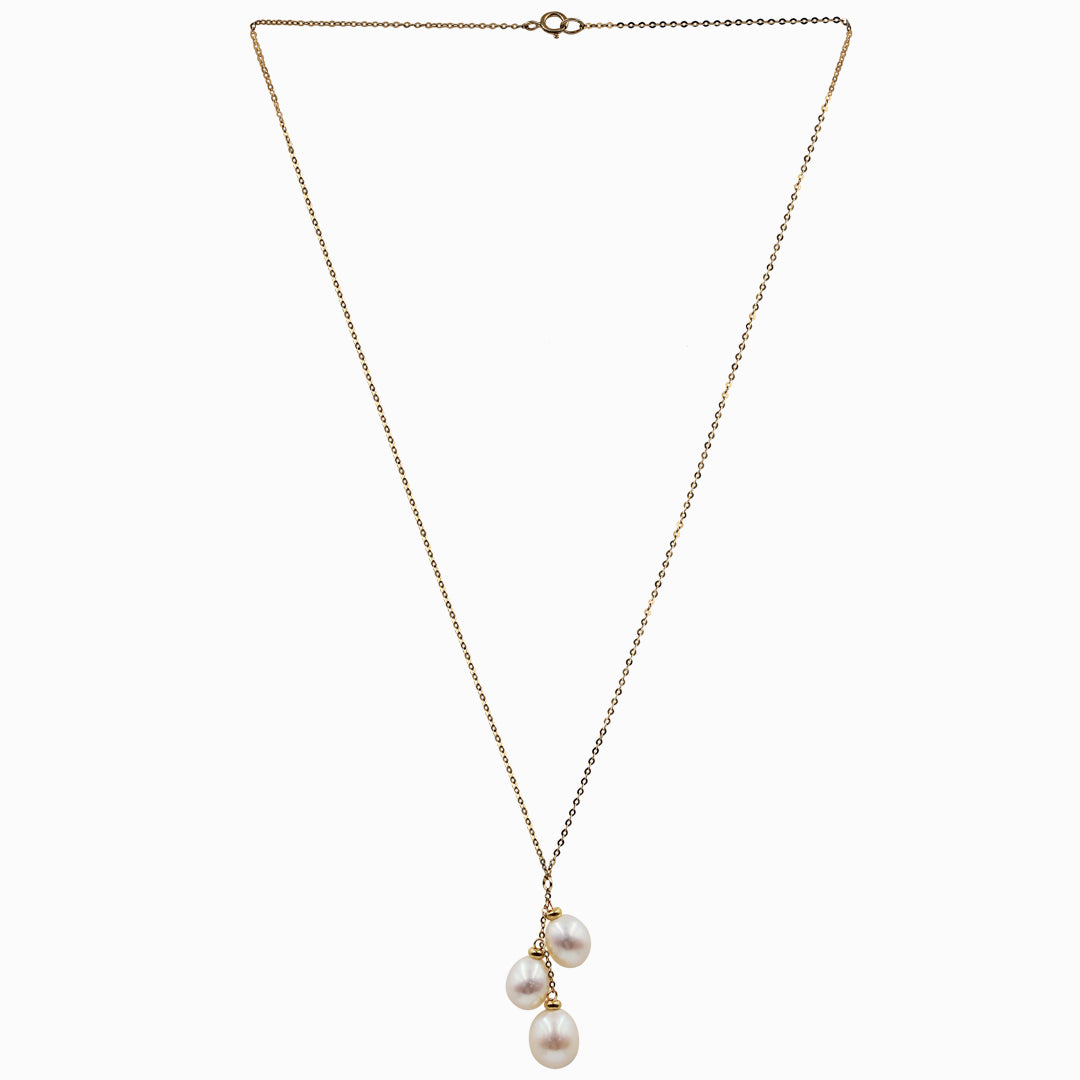 Sakura Triple-Drop Pearl Lariat Pendant in 18K Yellow Gold
