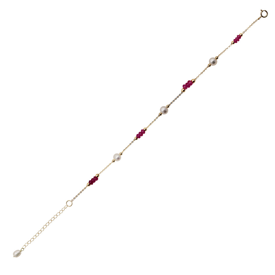 Sakura Ruby & Pearl Station Bracelet in 18K Yellow Gold