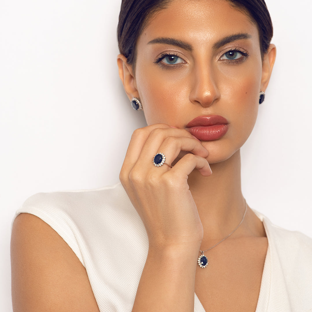 Precious Royal Sapphire Earrings in 18K White Gold & Diamonds