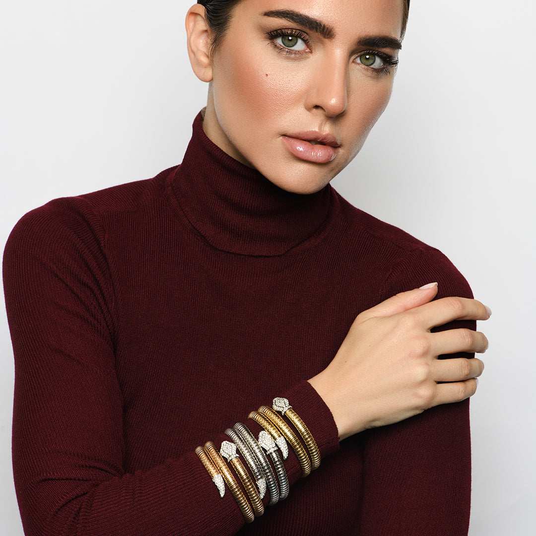 Golden Serpent: Tessitore 18k Yellow Gold Snake Bangle