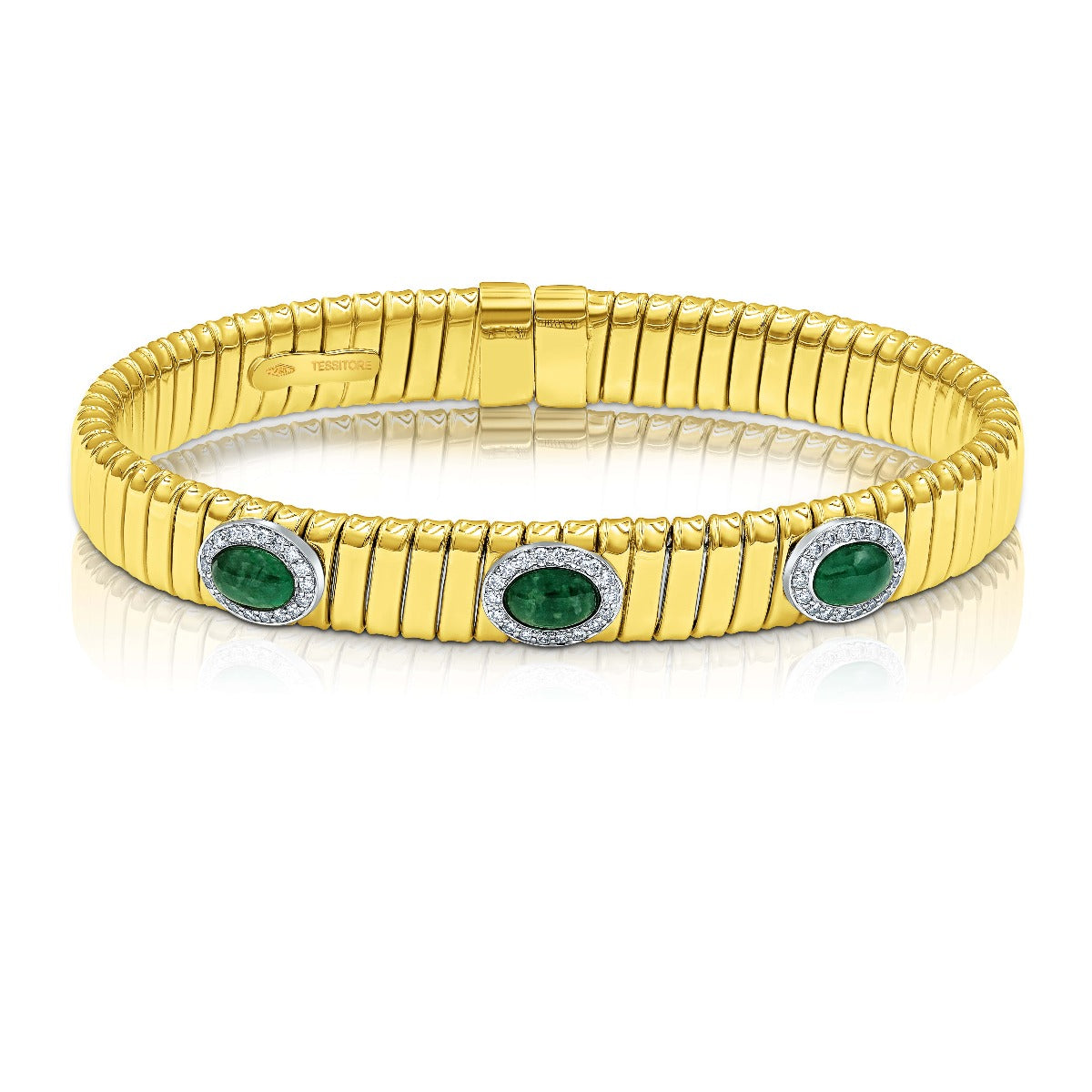 Tessitore Elegance Tubogas Bangle with Emeralds & Diamonds