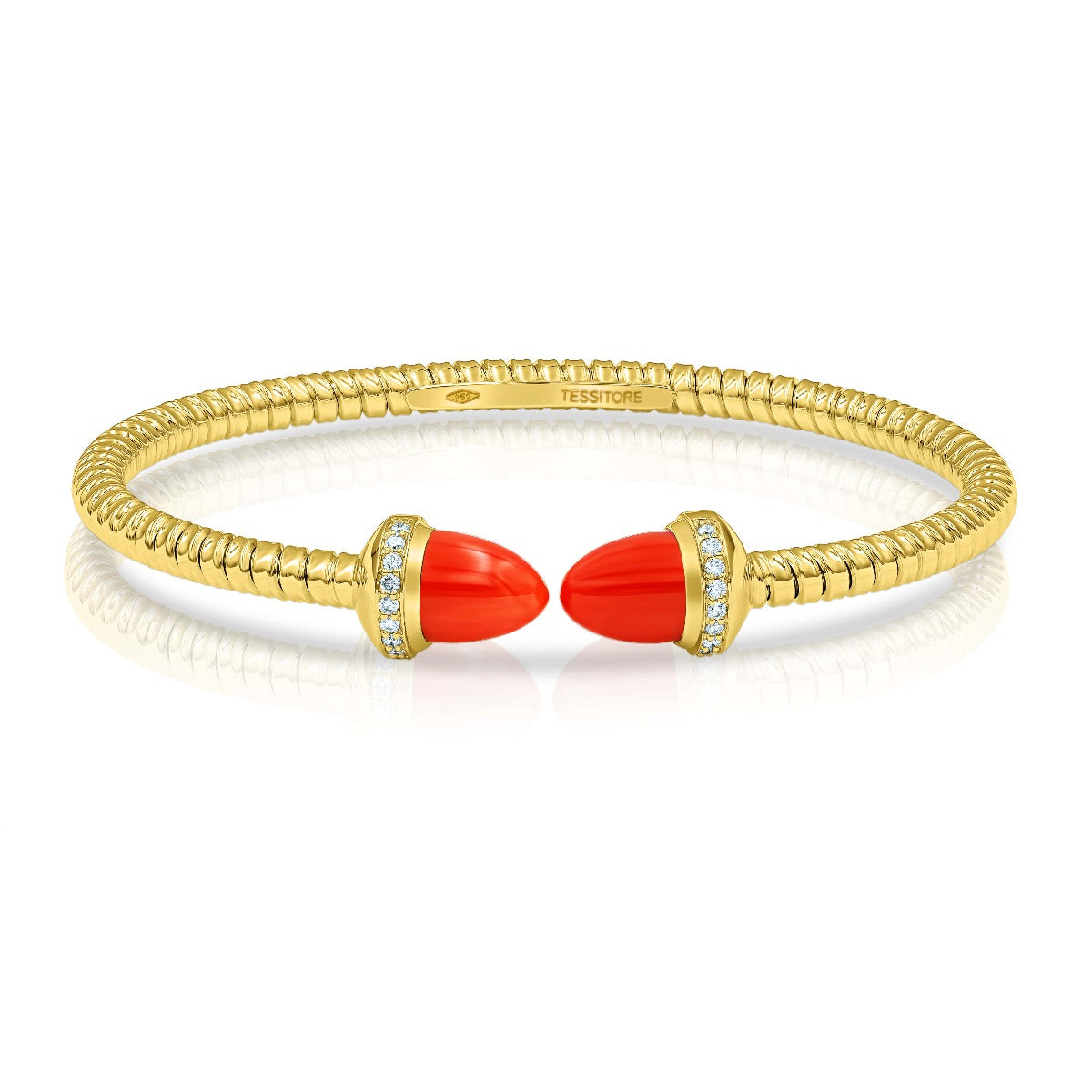 Tessitore Luxe Tubogas Bangle with Red Coral & Diamonds