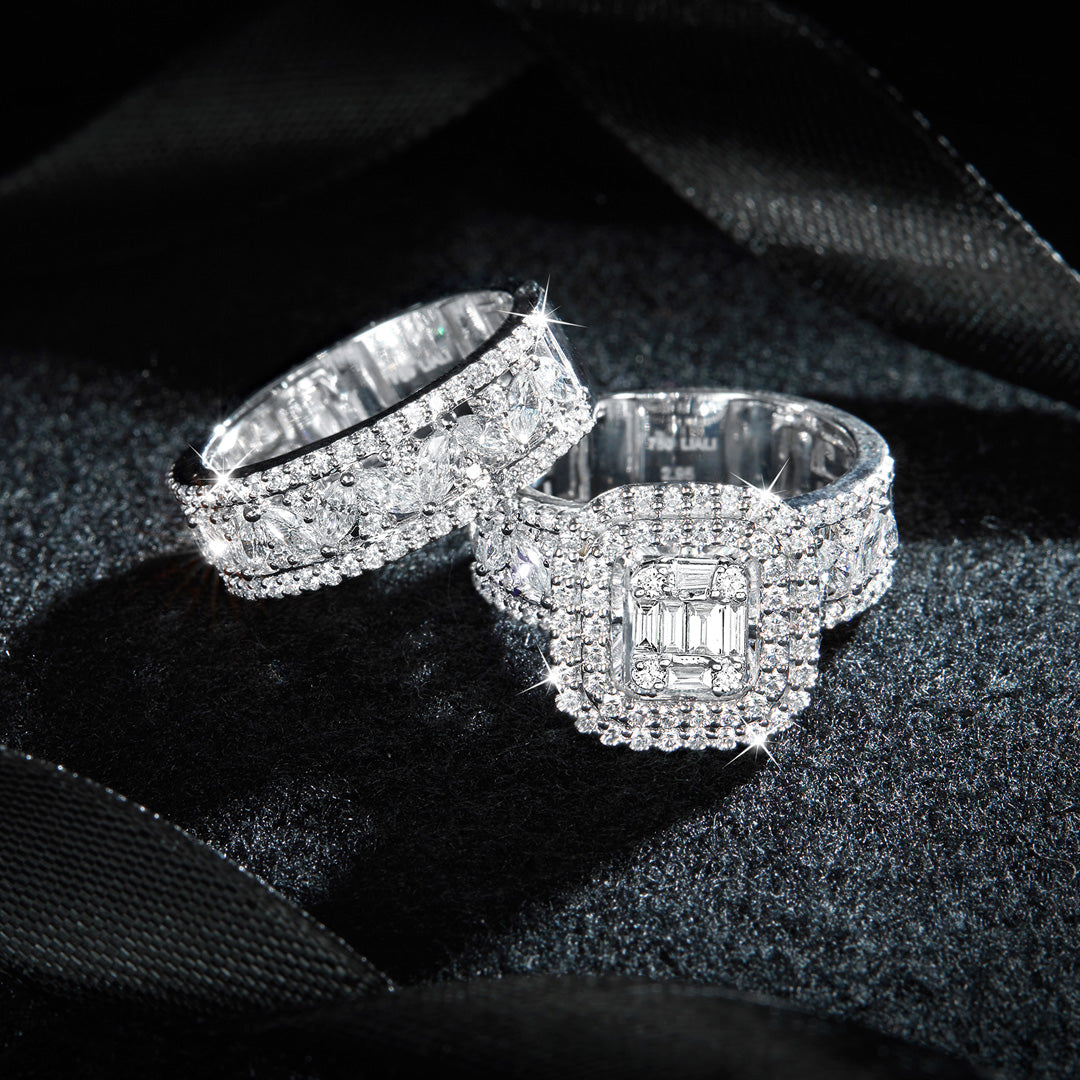 Multi-Cut Diamond Rings in 18K White Gold - Love Bands