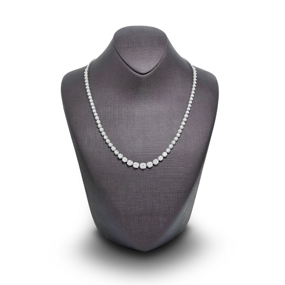 Classic Diamond Tennis Necklace in 18K White Gold - Tiger prong setting