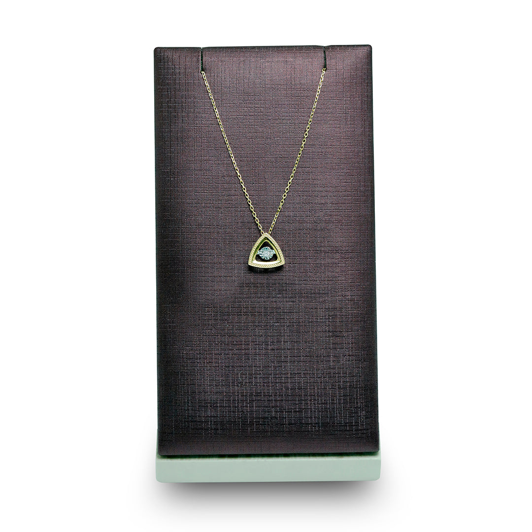Delicate Triangle Pendant with dancing Diamond and chain in 18K Yellow Gold
