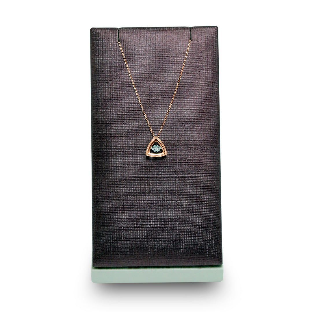 Delicate Triangle Pendant with dancing Diamond and chain in 18K Rose Gold