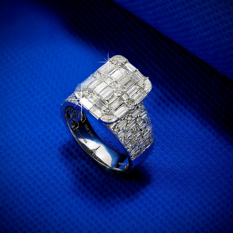 Mirage Emerald Cut Wide Band Diamond Engagement Ring