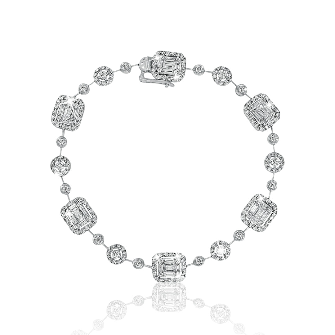 Mirage Emerald Cut & Round Diamond Bracelet in 18K White Gold