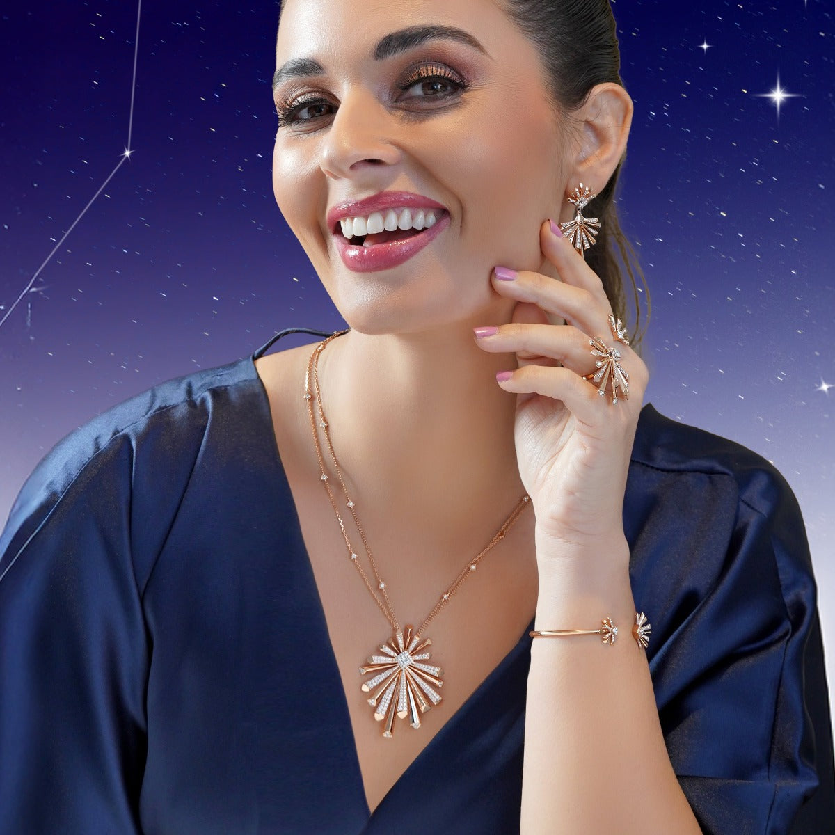 Carine Double Strings Starburst Diamond Pendant