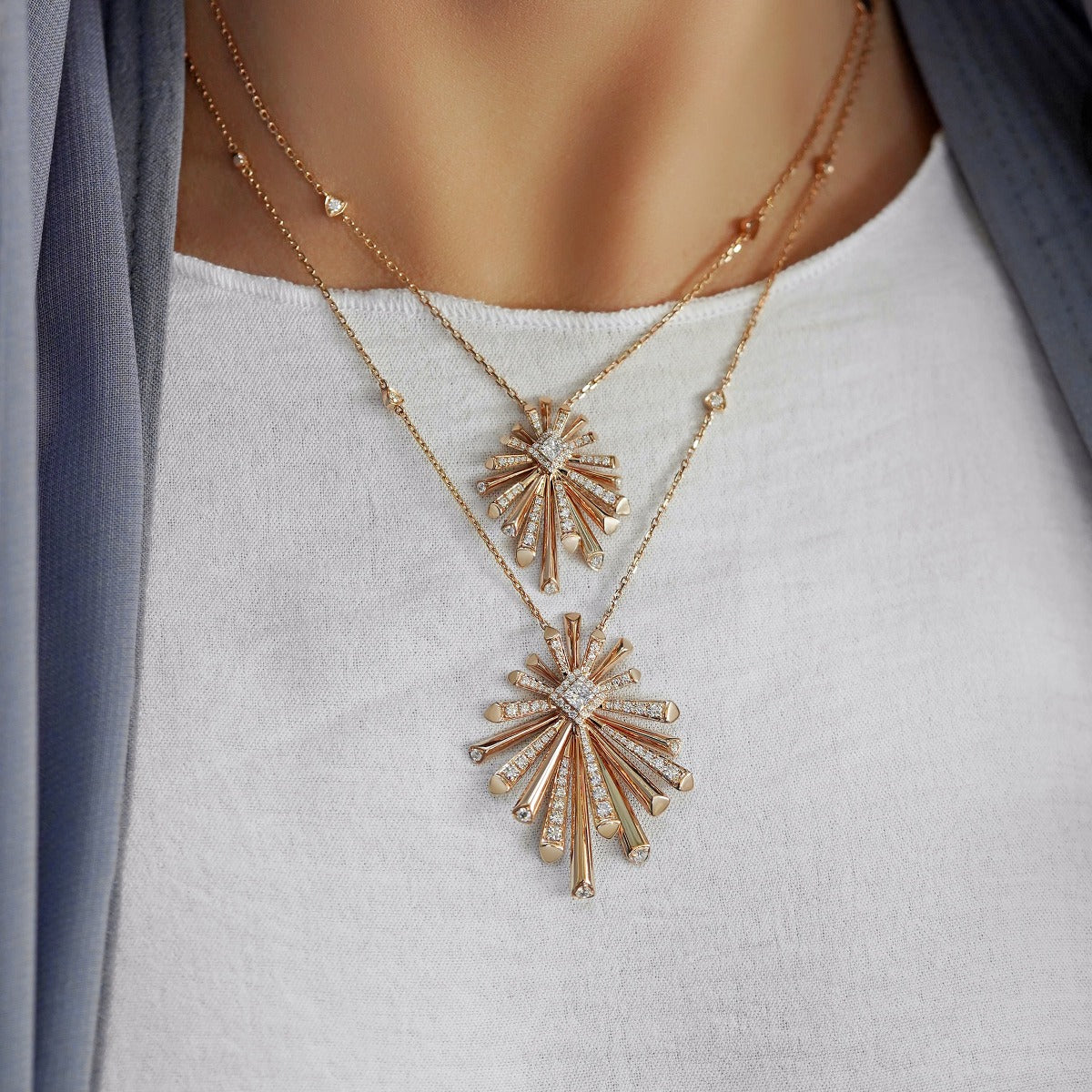 Carine Single String Starburst Diamond Pendant - Regular