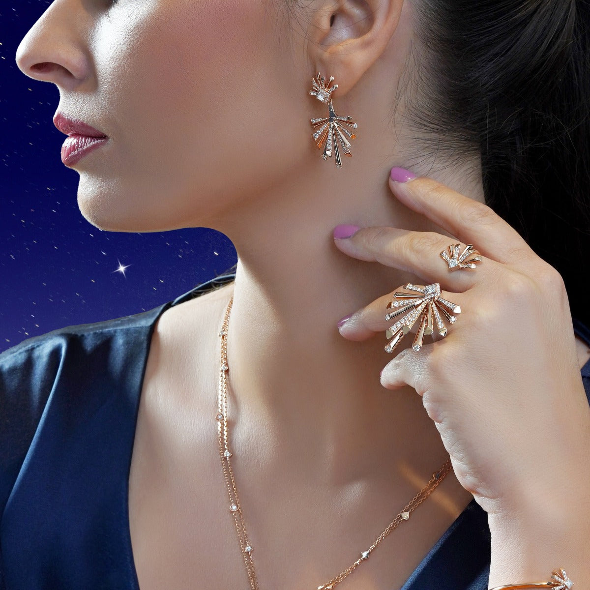 Carine Two Finger Starburst Diamond Ring