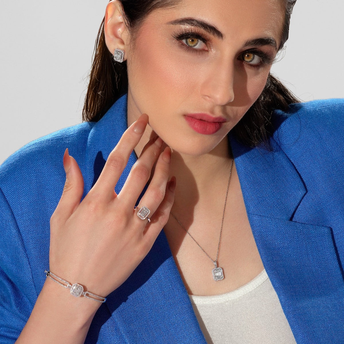 Mirage 2 Ct Look Emerald Cut Diamond Pendant in 18K White Gold