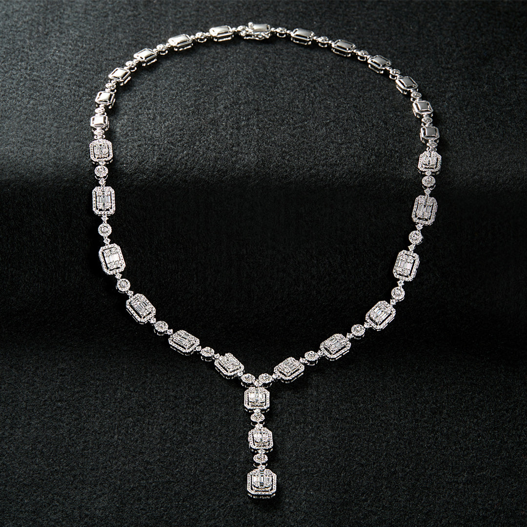 Mirage Emerald Cut Diamond Y-Shape Necklace with Free Diamond Earrings