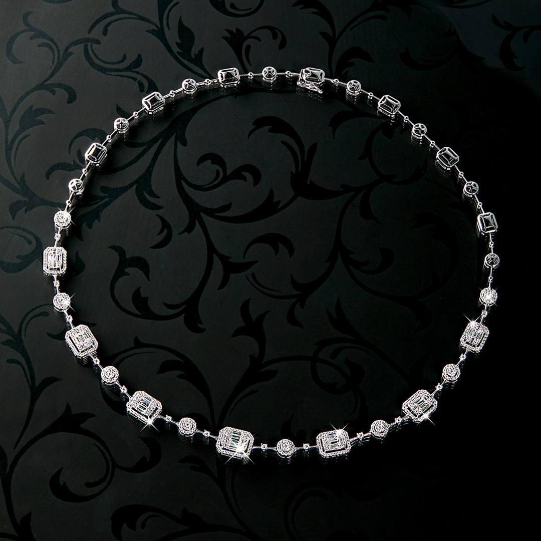 Mirage Emerald Cut Long Diamond Necklace in 18K White Gold