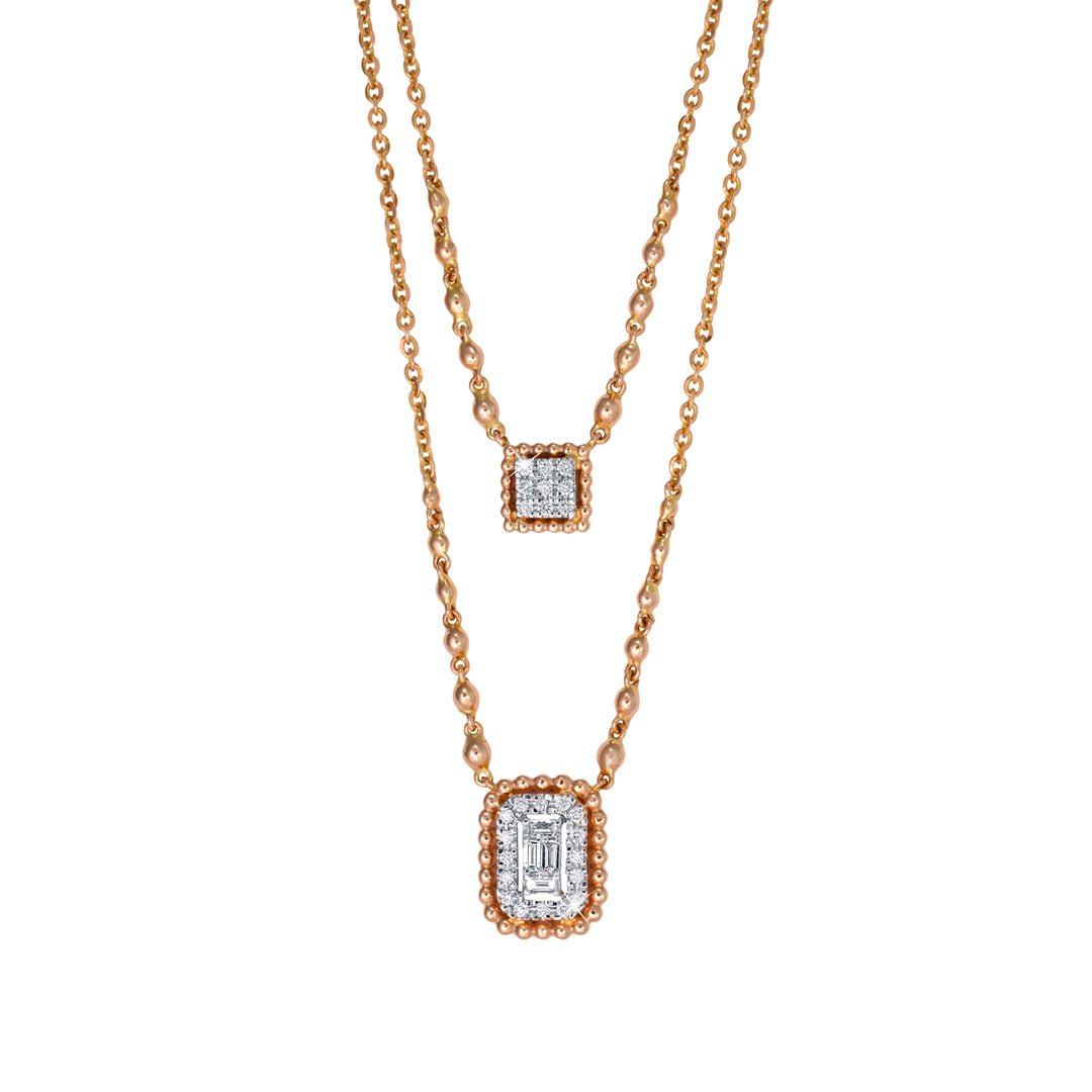 Layered Emerald Cut Diamond Necklet in Rose Gold