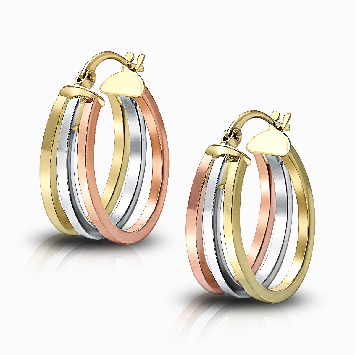 Tri-Color Triple Oval 18K Gold Hoop Earrings