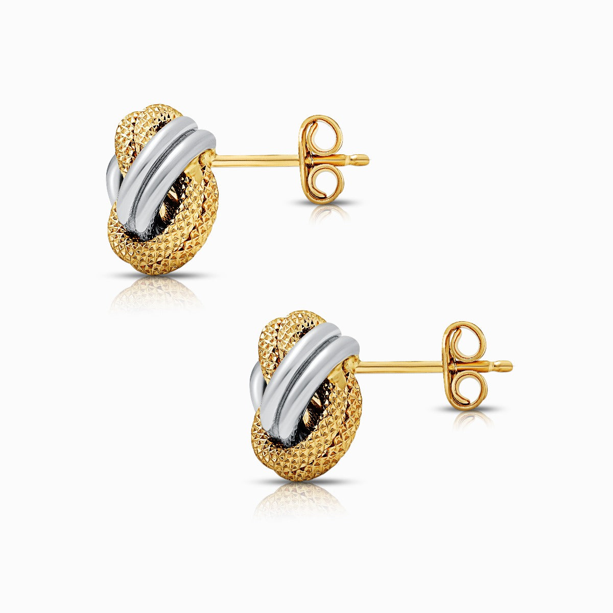 Two-Tone Textured Knot 18K Gold Stud Earrings