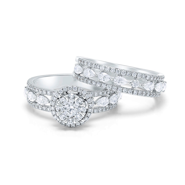 Marquise & Round Diamond Halo Engagement & Wedding Rings - Love Bands