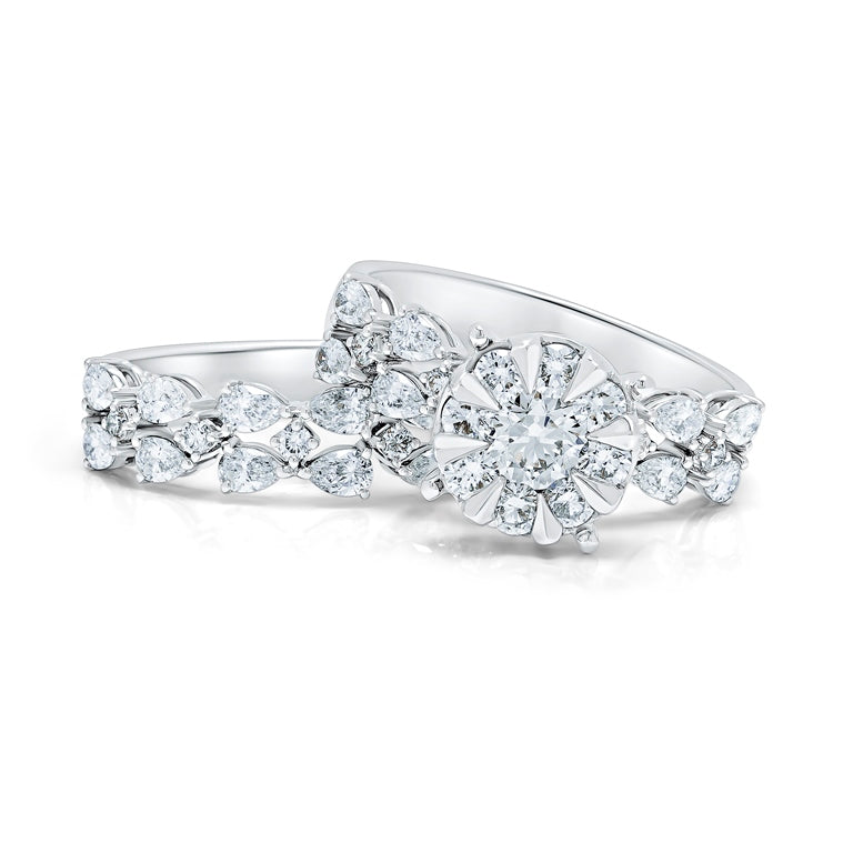 Pear Round Diamond Floral Wedding Rings Love Bands