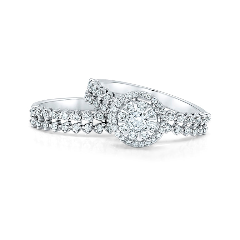 Diamond Engagement & Wedding Twin Rings in 18K White Gold - Love Bands