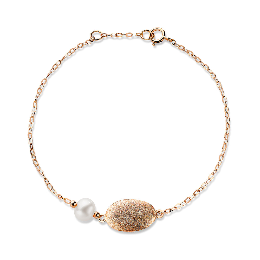 Pearl Bracelet in 18K Yellow Gold with gold oval