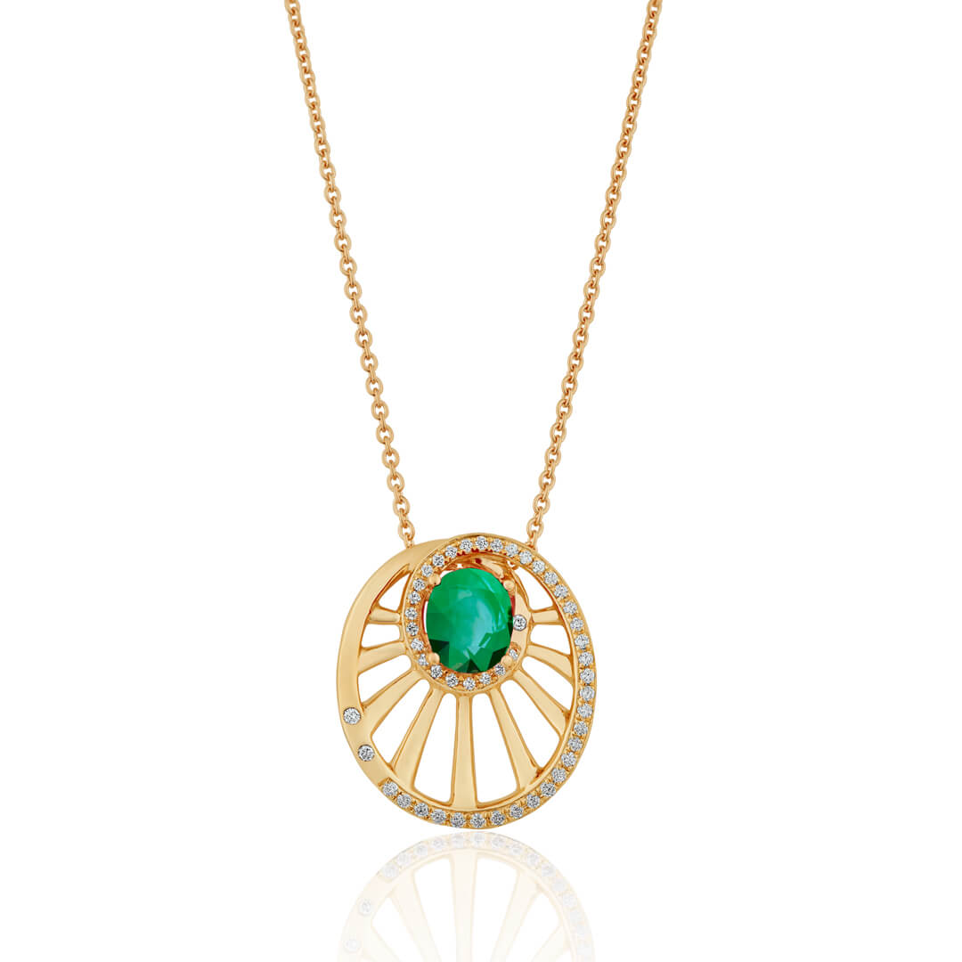 Precious Round Wheel Shaped Emerald Pendant