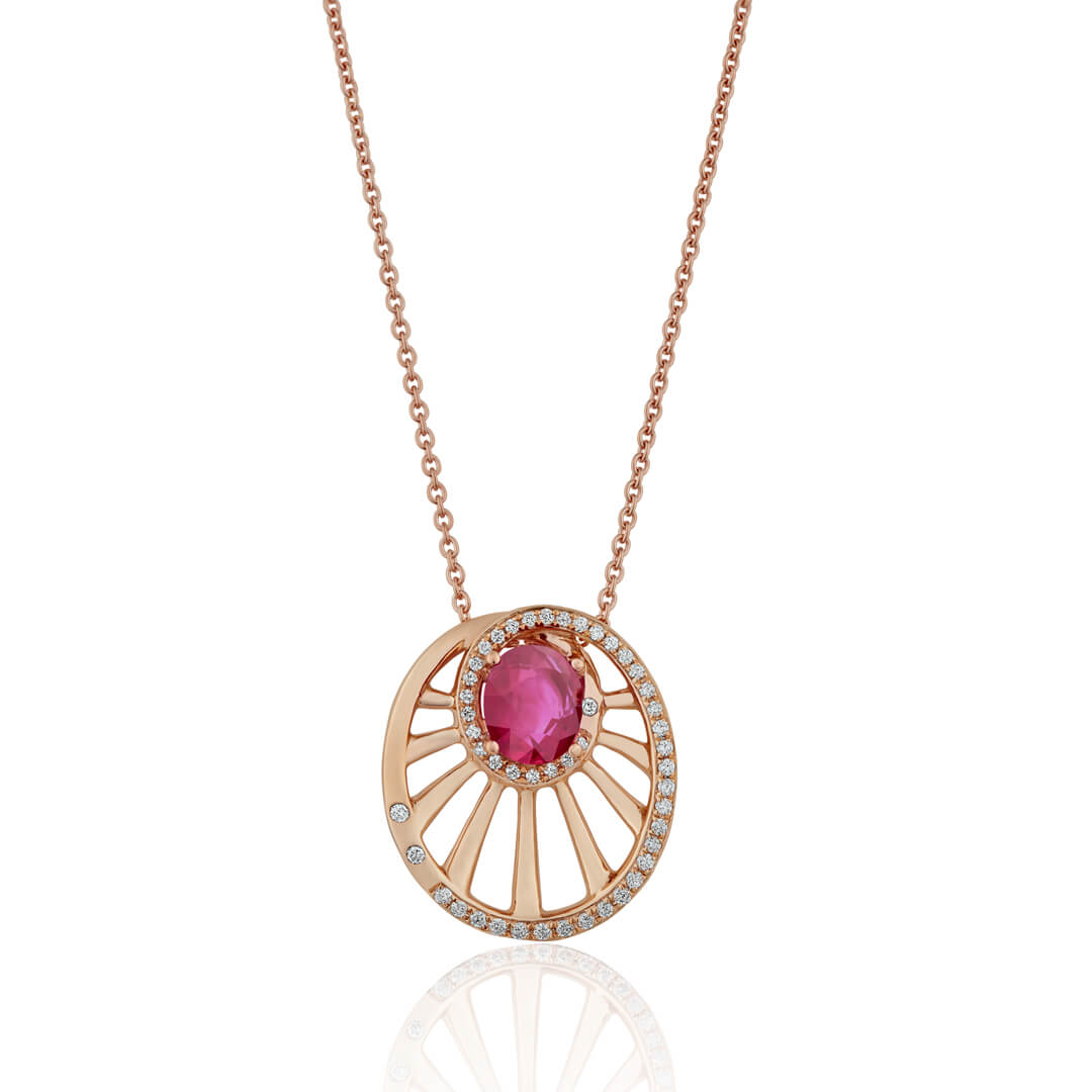 Precious Round Wheel Shaped Ruby Pendant