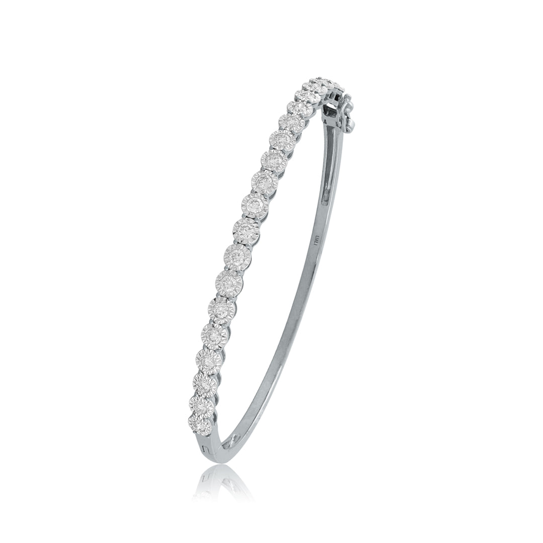 Half ET Tennis bangle in 18K White Gold and Diamonds