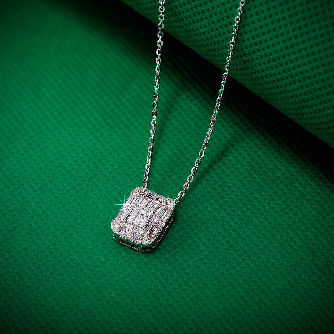 Mirage Emerald Cut Baguette & Round Diamond Pendant