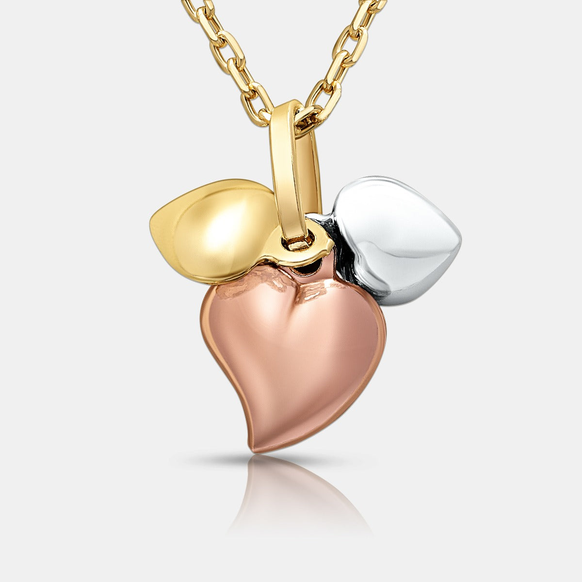 Tri-Color Hearts 18K Gold Pendant