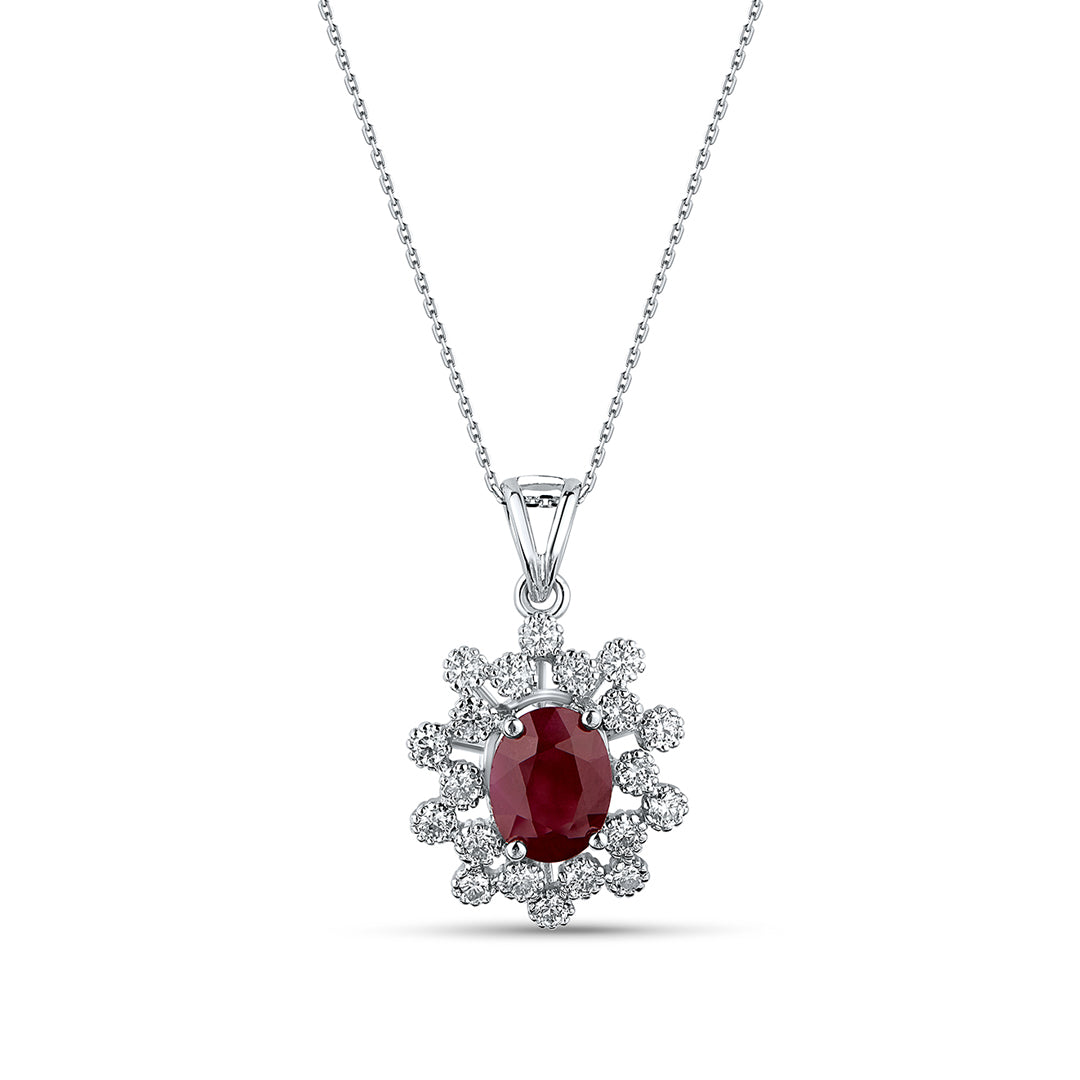 Precious Fancy Ruby Pendant in 18K White Gold & Diamonds
