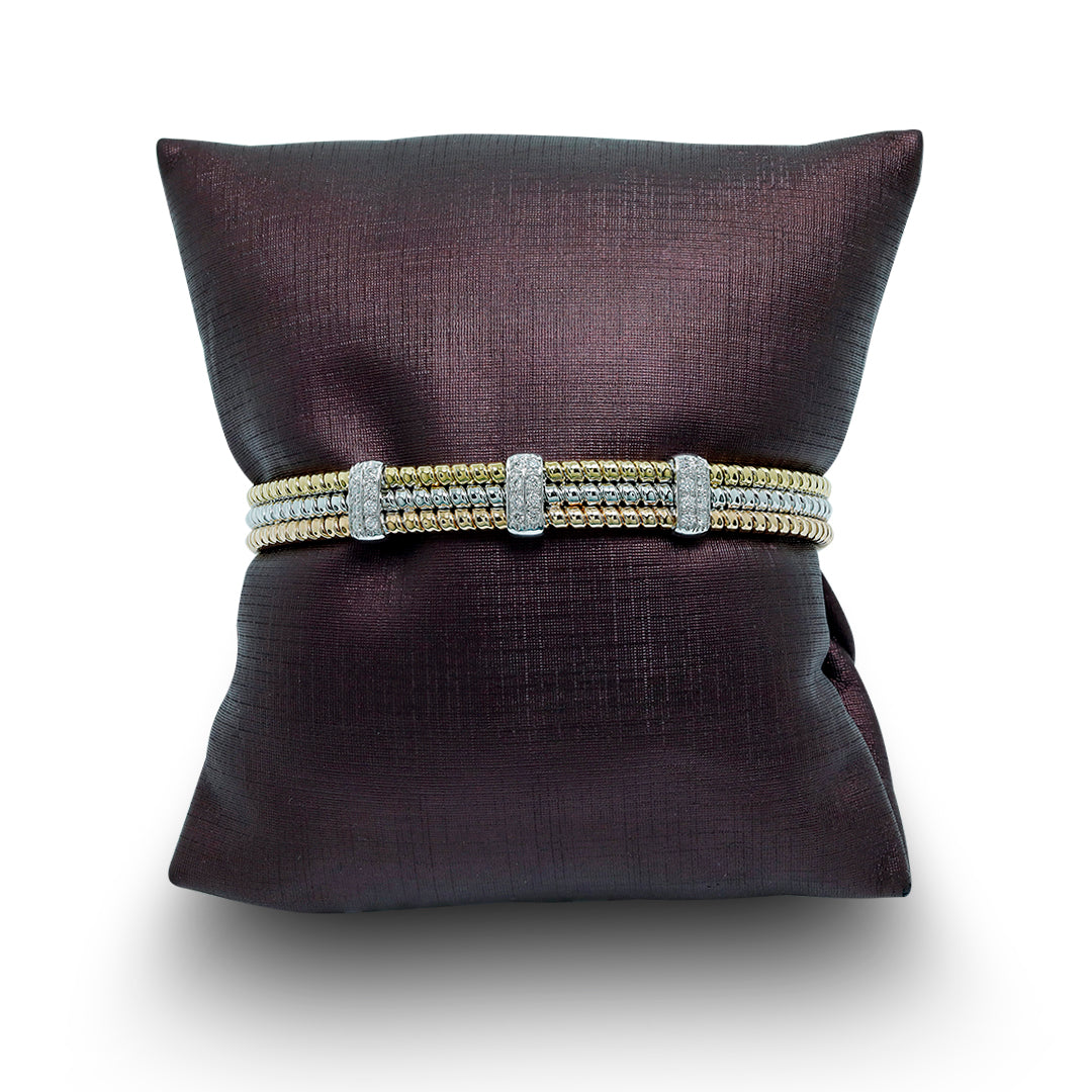 Tessitore Tri-Colour Tubogas Bangle with Diamond Accents