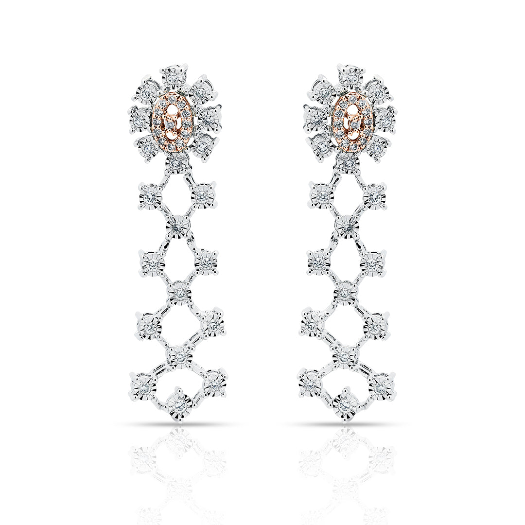 Classic floral hanging Earrings in 18K White Gold and Diamonds