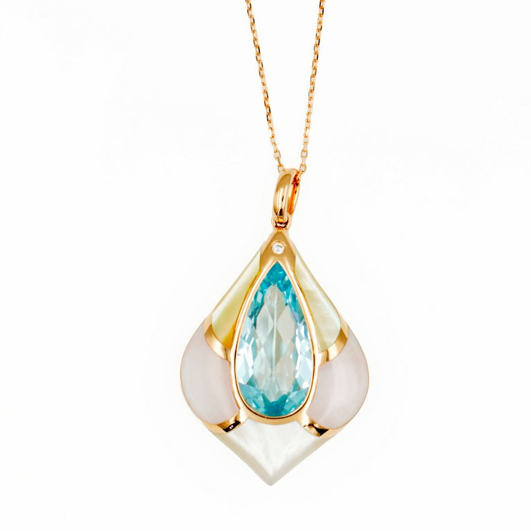 Sakura Pear Blue Topaz and Mother-of-Pearl Pendant Necklace