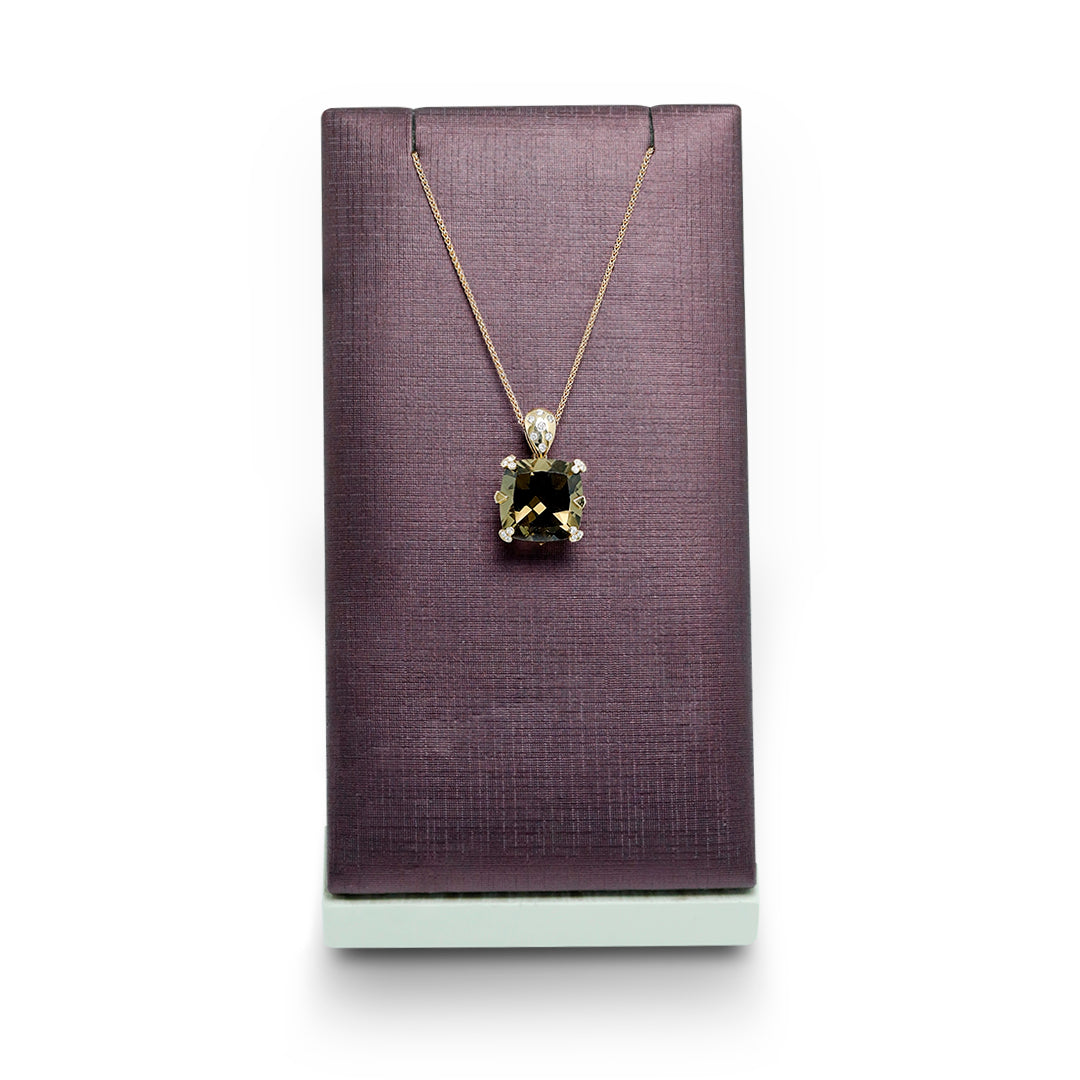 Precious Cushion Smokey Quartz & Diamond Pendant