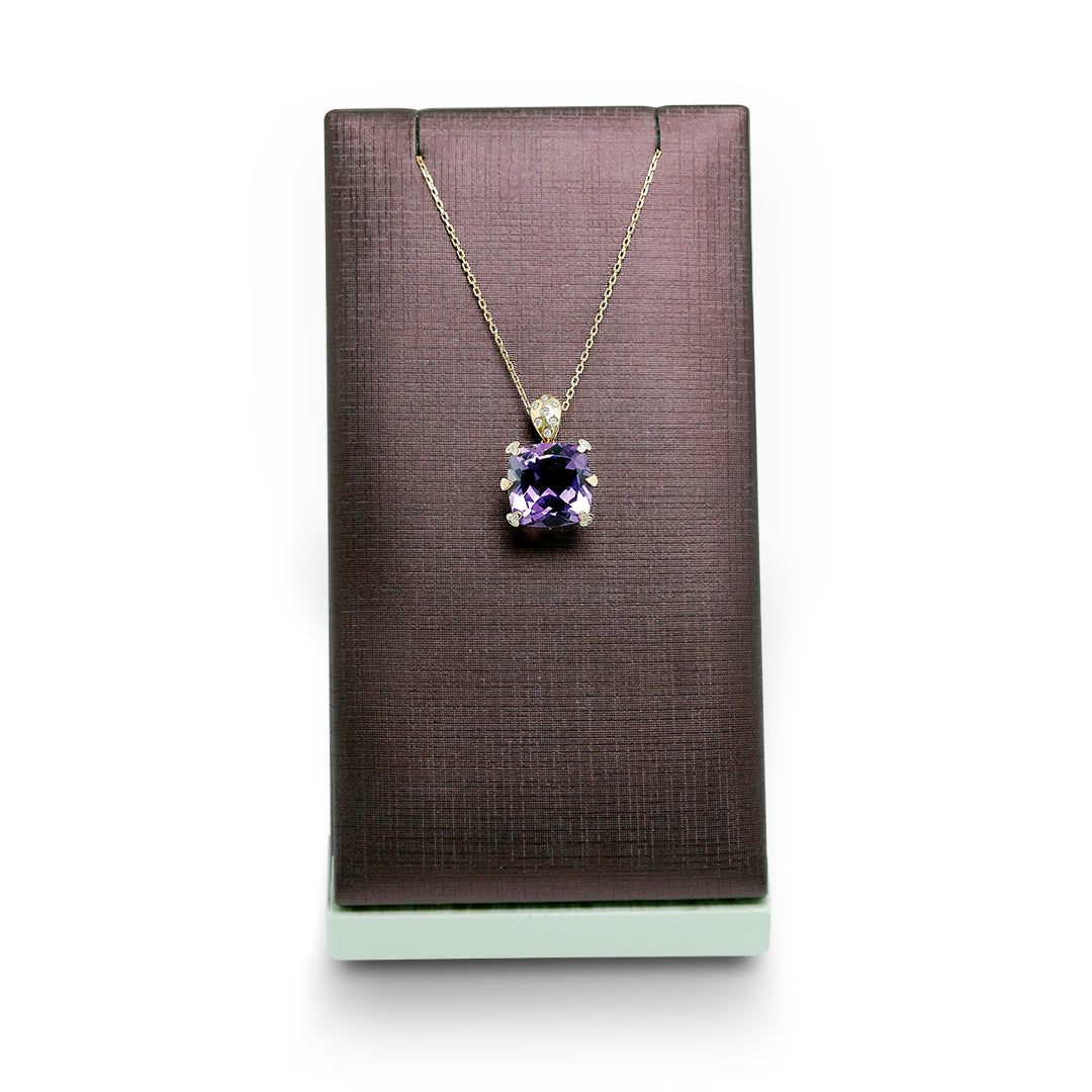 Precious Cushion Amethyst & Diamond Pendant