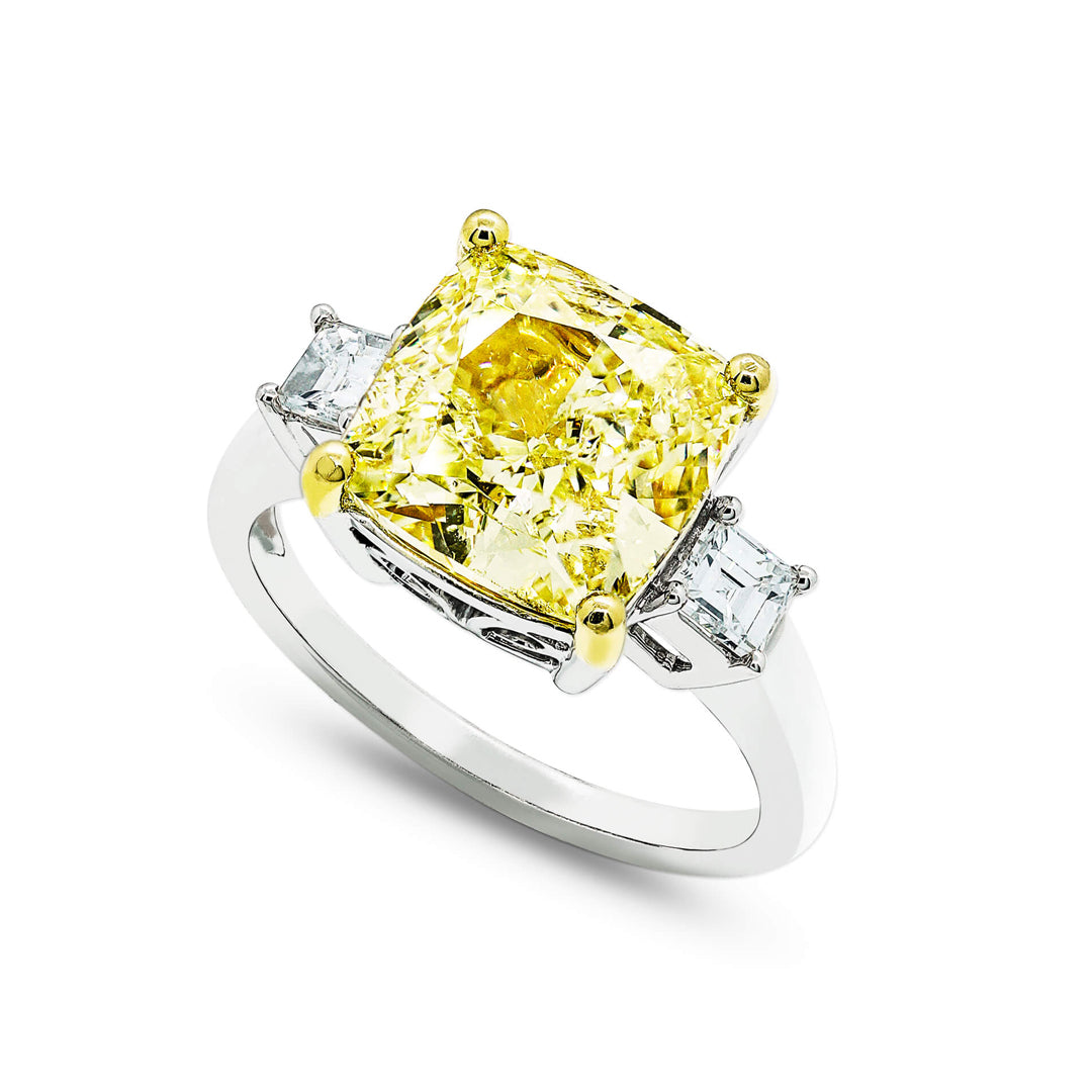 Elegant cushion cut Yellow Diamond Ring