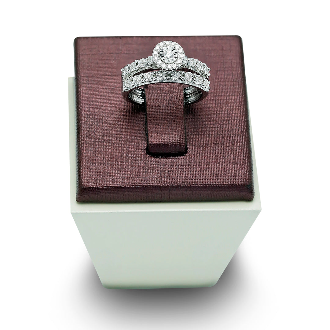 Classic Round Halo Diamond Engagement Bands in 18K White Gold - Love Bands