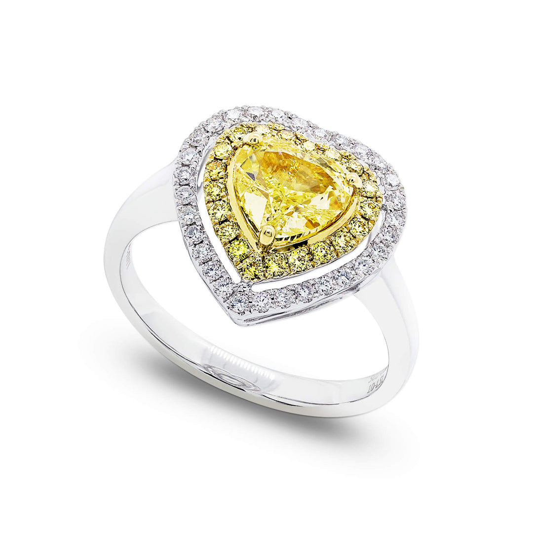 Heart Shaped Double Halo Yellow Diamond Ring