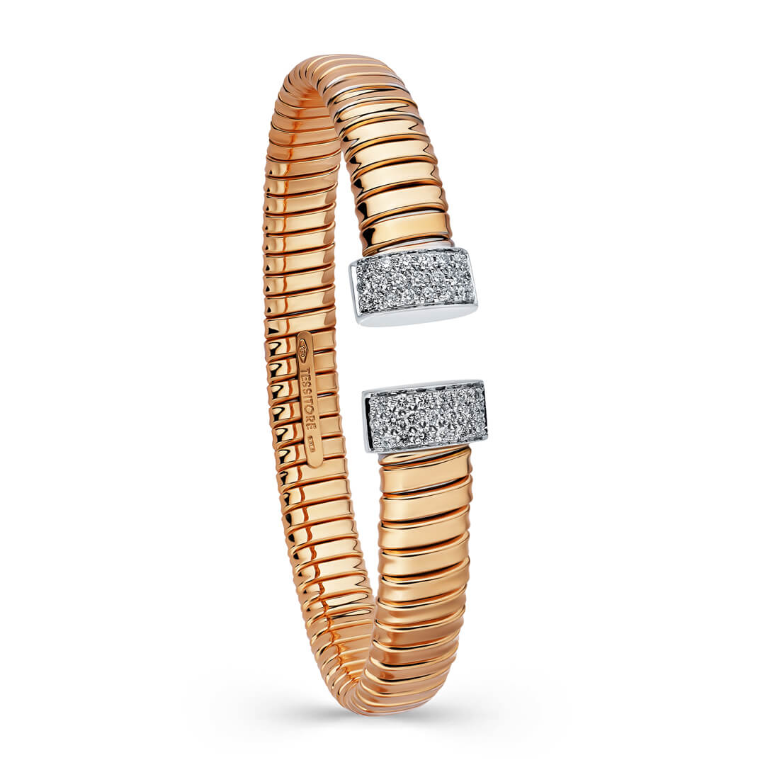Tessitore Double Headed Diamond-Studded Bangle in 18K Rose Gold