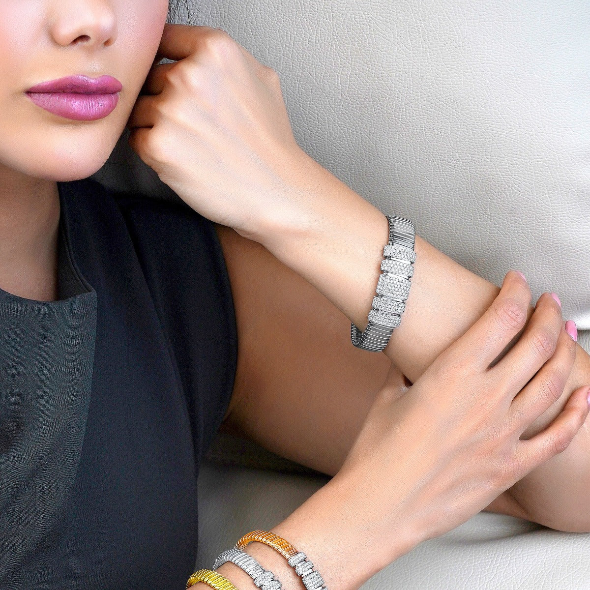 Tessitore Fancy Bangle in 18K White Gold – Large