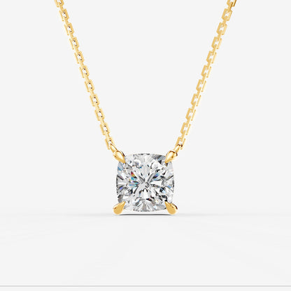 Classic Cushion Solitaire Pendant in 18K Yellow Gold
