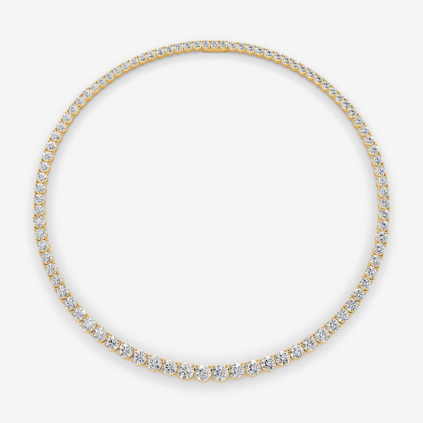 Graduated Classic 15 Carat Tennis Necklace in 18K Yellow Gold